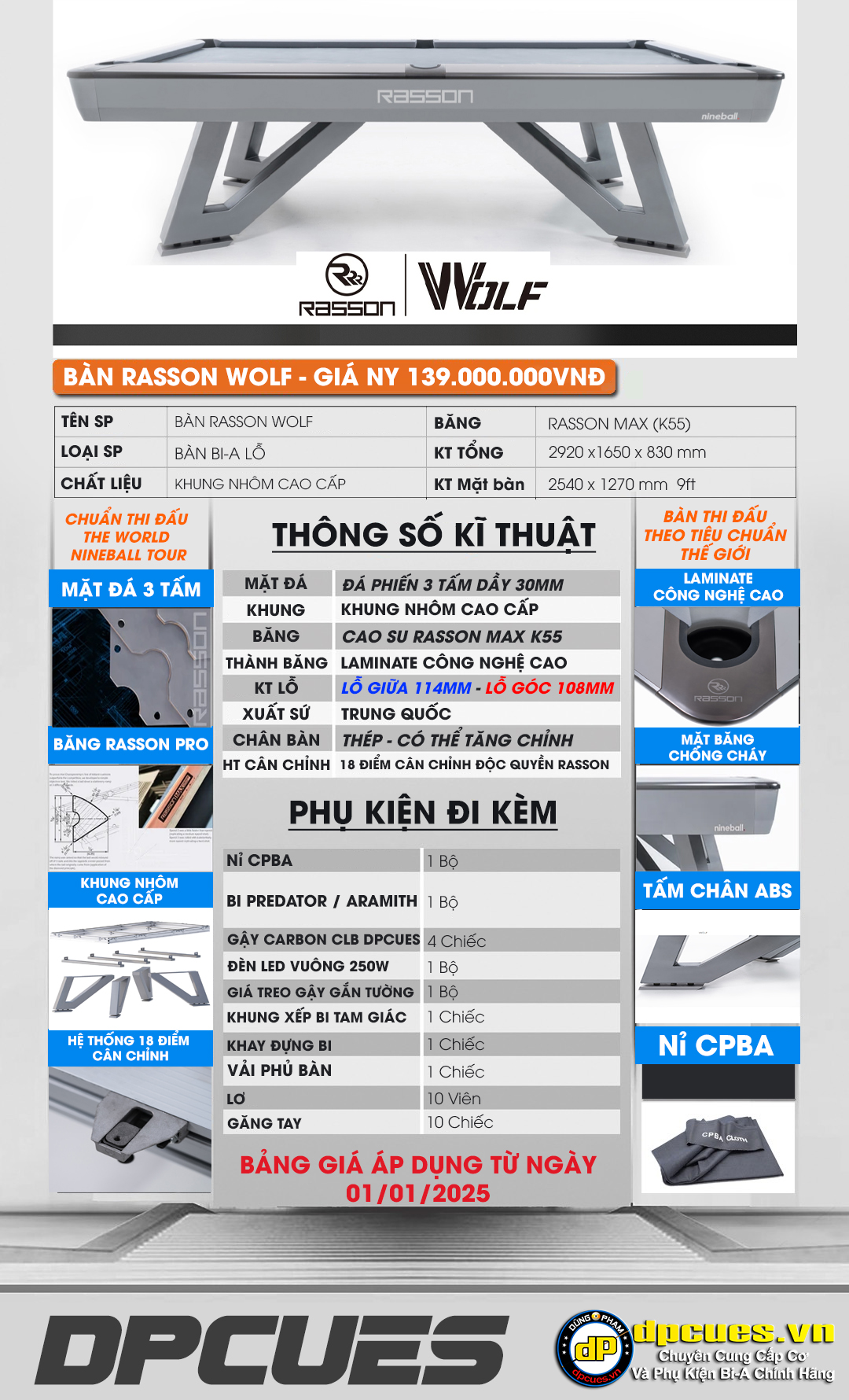 [Chính hãng] BÀN RASSON WOLF 2025 ( REYES CUP )