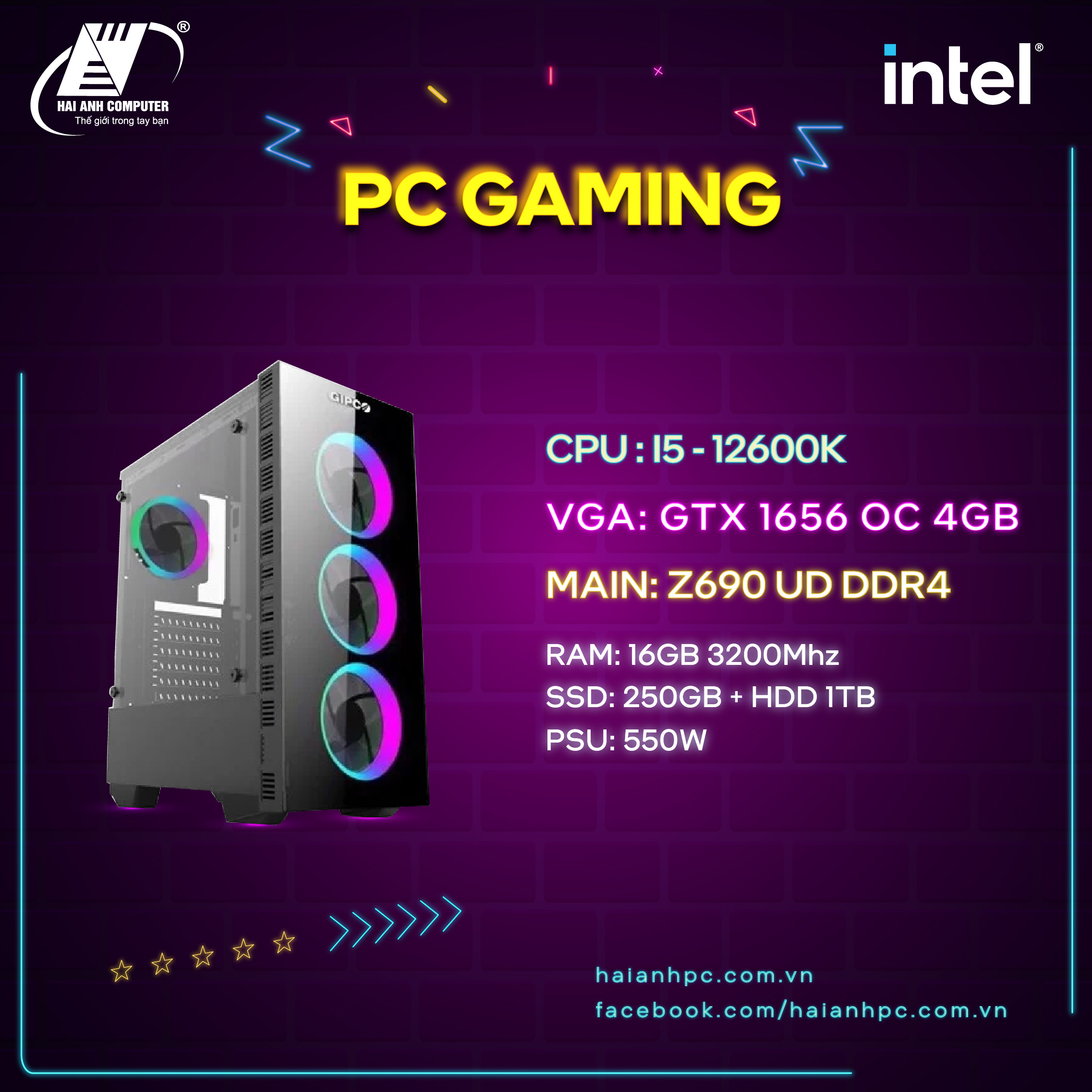 M Y T NH B N HAIANHPC GAMING H01 Z690 i5 12600K 16GB SSD 250GB m-y-t-nh-b-n-haianhpc-gaming-h01-z690-i5-12600k-16gb-ssd-250gb