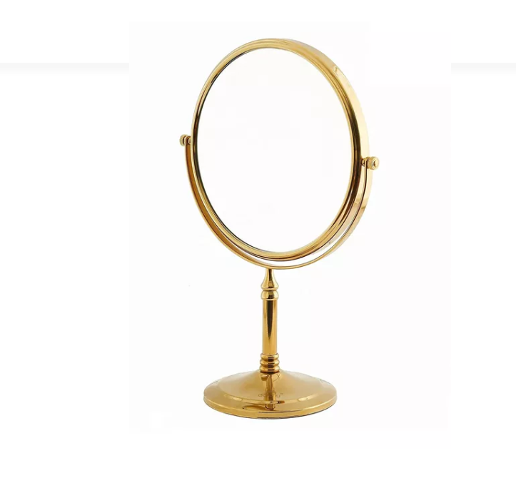 Gương trang điểm đặt bàn có khung mạ vàng, xoay 2 mặt - 1 mặt phóng đại x3