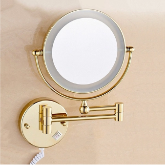 Gương mạ vàng treo phòng tắm - gương cạo râu có đèn led treo tường ,gương xoay 360 độ, gương phóng đại x3