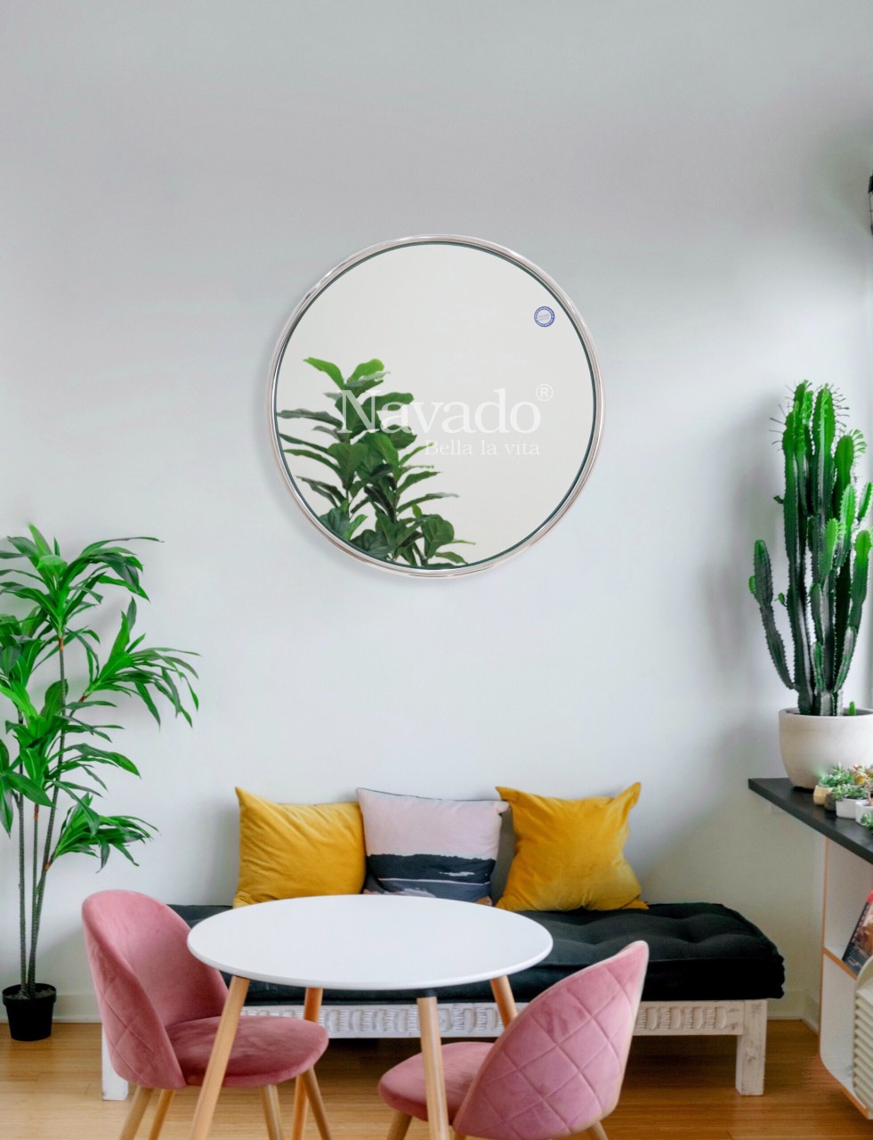 GƯƠNG TRÒN VIỀN INOX TREO TƯỜNG