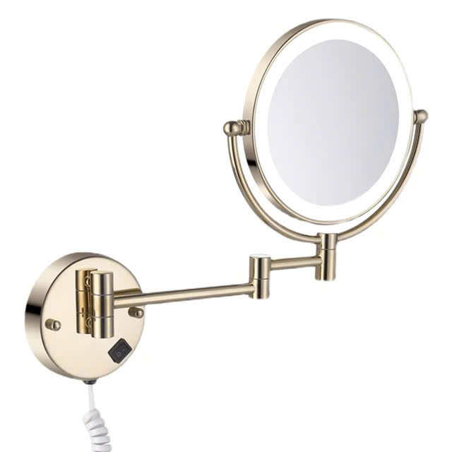 Gương mạ vàng treo phòng tắm - gương cạo râu có đèn led treo tường ,gương xoay 360 độ, gương phóng đại x3