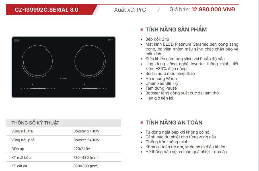 Bếp Điện Từ Canzy CZI39992C SERI8