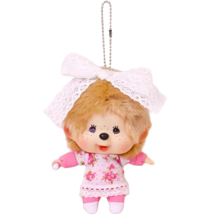 Monchhichi Big Head Fashion Lace Bowtie Girl Keychain
