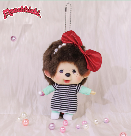 Monchhichi Big head Fashion Red Bow Keychain