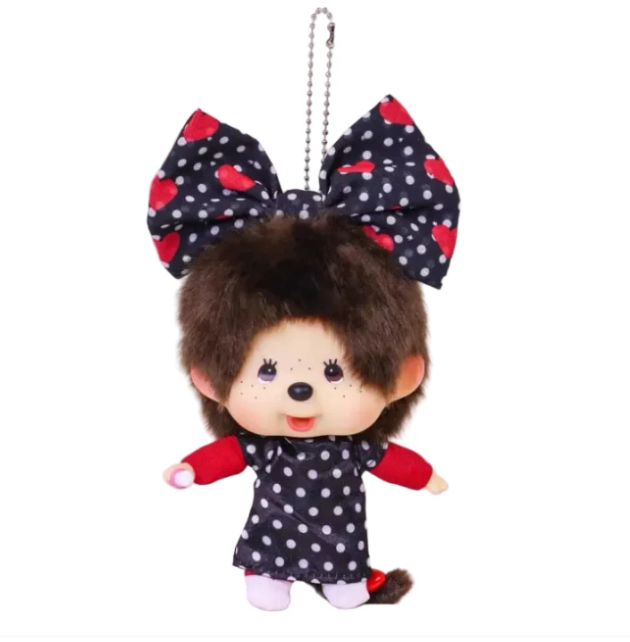Monchhichi Big Head Fashion White Dot Dress Girl Keychain