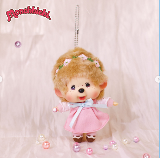 Monchhichi Big Head Fashion Pink Dress Girl Keychain