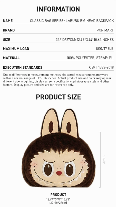 Classic Bag Series- The Monster LABUBU Big Head Backpack