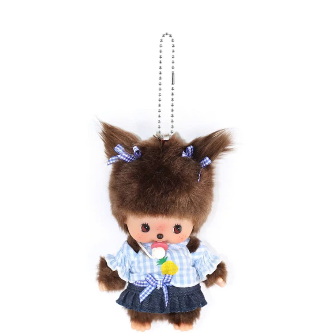 MONCHHICHI BEBICHHICHI BLUE CHECKERED GIRL KEYCHAIN