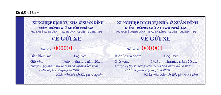 In vé trông xe 1 IN VÉ XE | FUHACO COMPLEX JSC