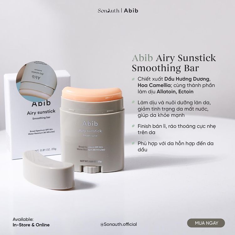 Thanh Lăn Chống Nắng Abib Airy Sunstick Smoothing Bar SPF50+ 23g