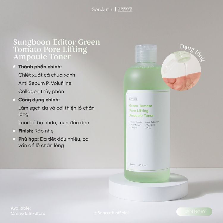 Nước Hoa Hồng Sungboon Editor Green Tomato Pore Lifting Ampoule Toner 350ml (NK)