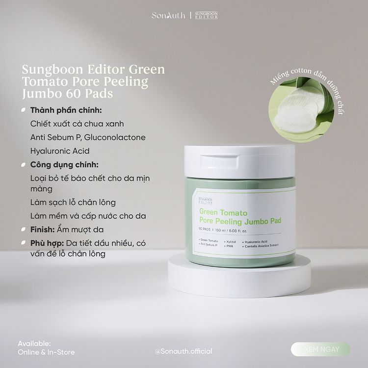 Pad Dưỡng Da Sungboon Editor Green Tomato Pore Peeling Jumbo 60 Pads (NK)