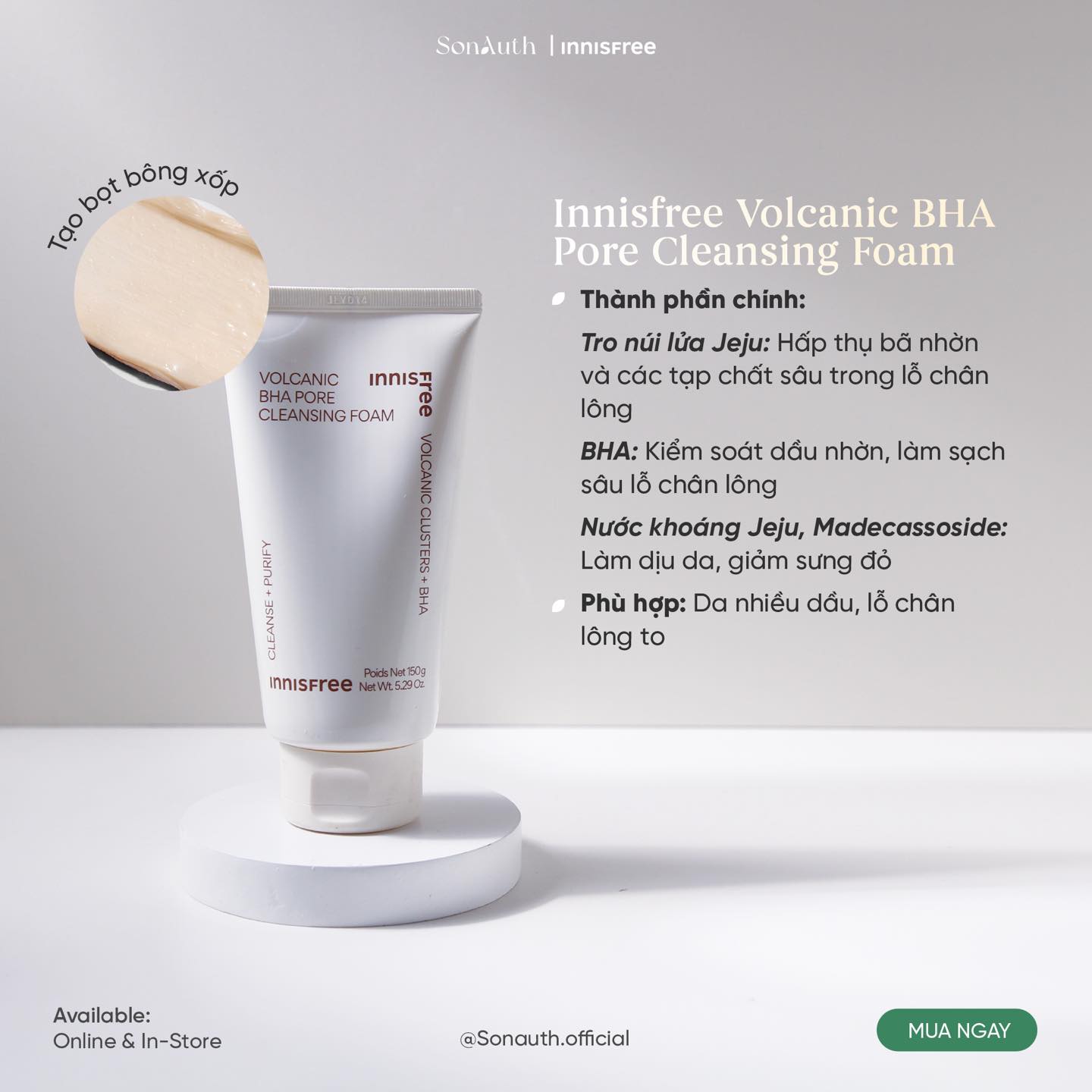 Sữa Rửa Mặt Innisfree Volcanic BHA Pore Cleansing Foam 150g