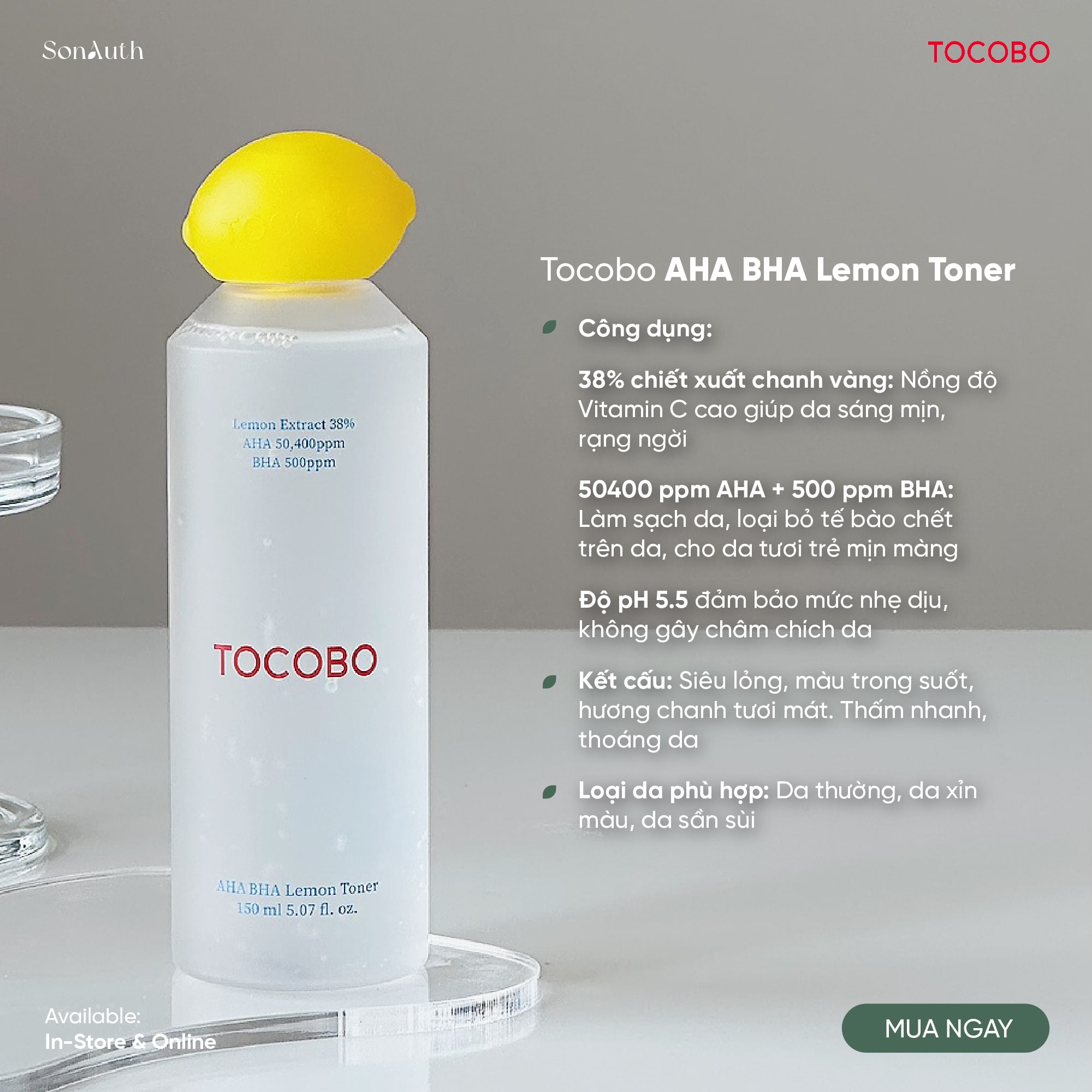 Nước Hoa Hồng Tocobo AHA BHA Lemon Toner 150ml (NK)