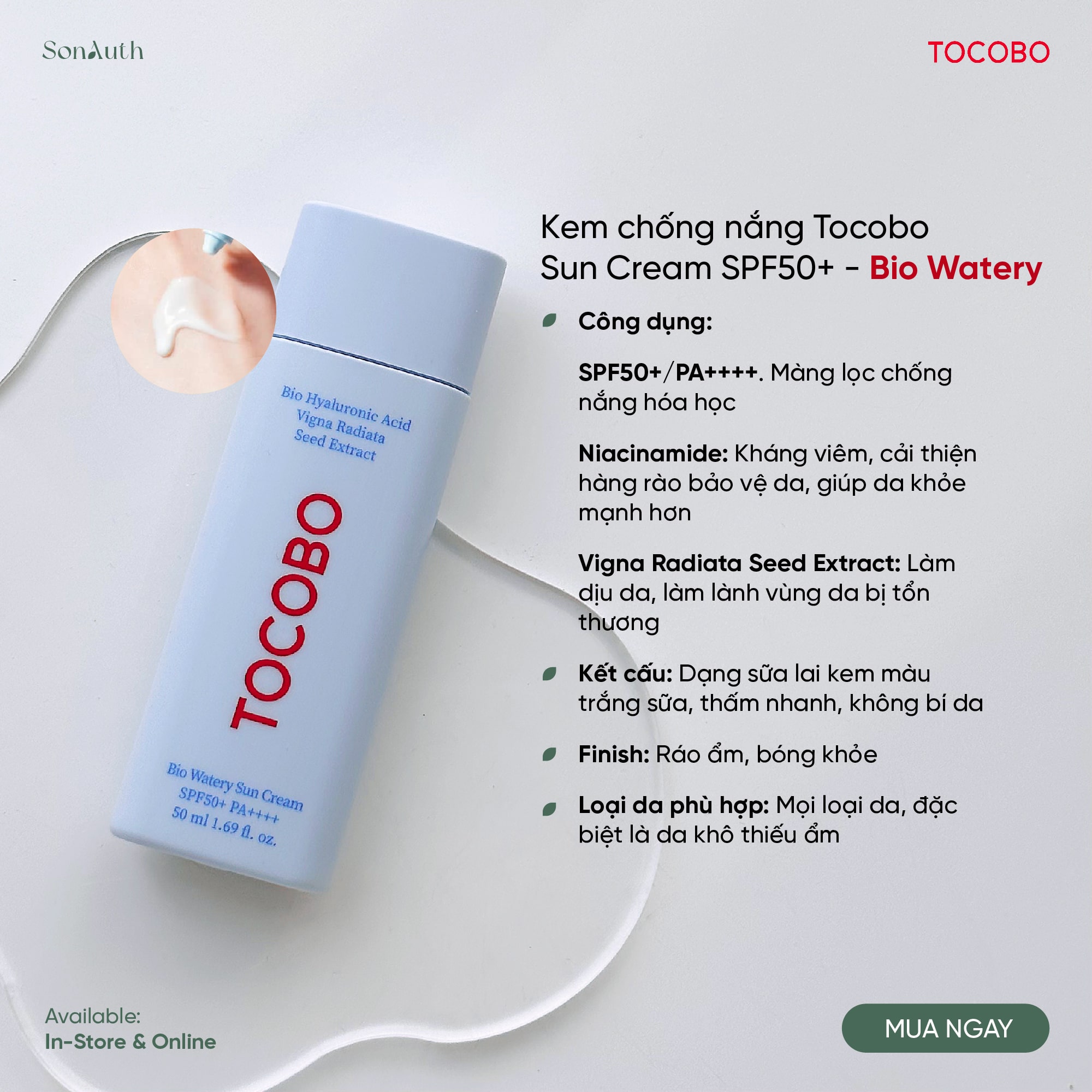 Kem Chống Nắng Tocobo Bio Watery Sun Cream SPF50+ 50ml