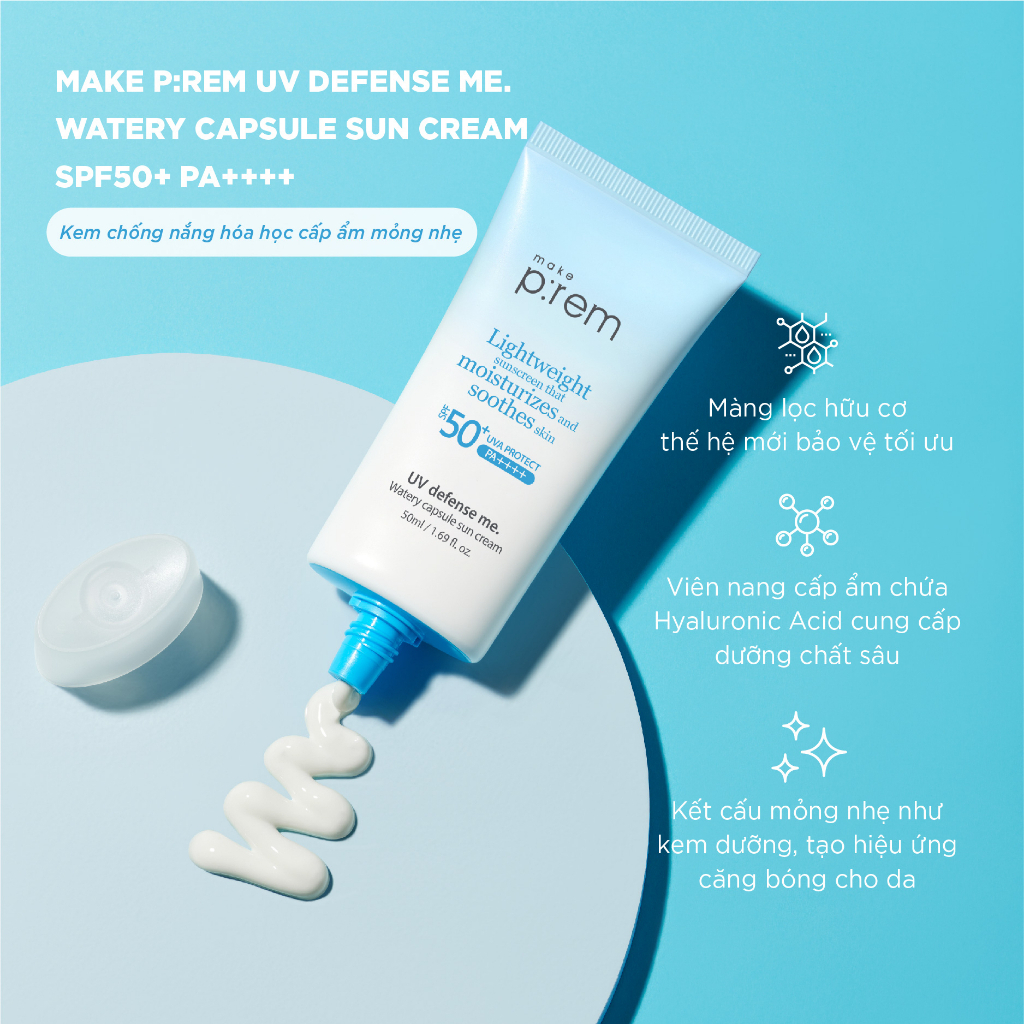 Kem Chống Nắng Make P:rem UV Defense Me Watery Capsule Sun Cream SPF 50+ 50ml