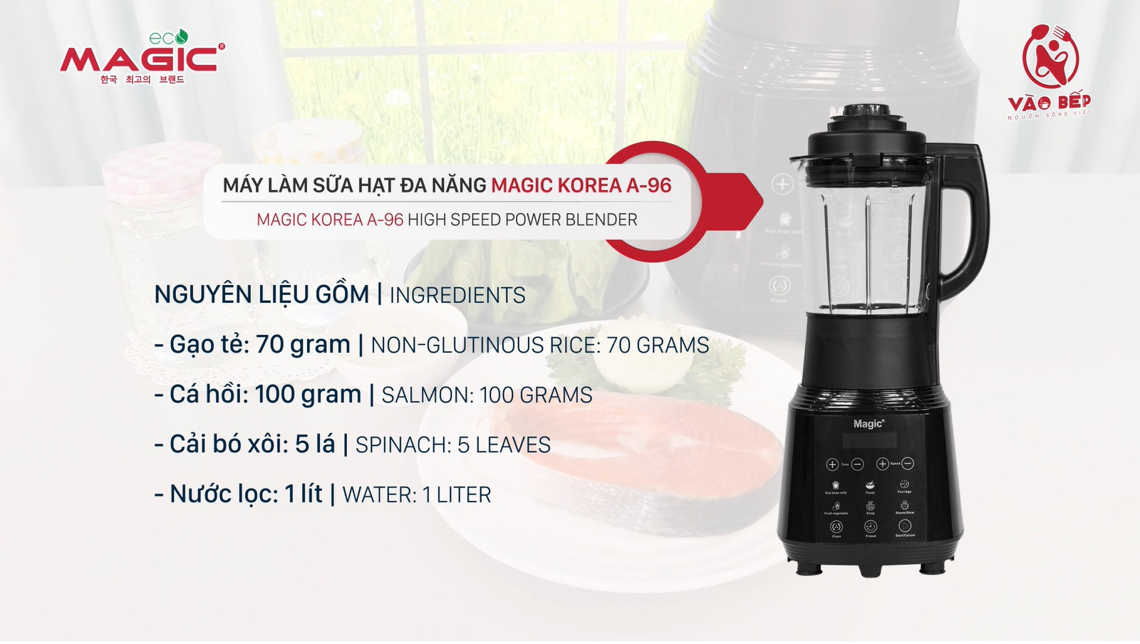 Cháo cá hồi cải bó xôi dinh dưỡng cho bé ăn dặm - Máy làm sữa hạt đa năng Magic Korea A-96