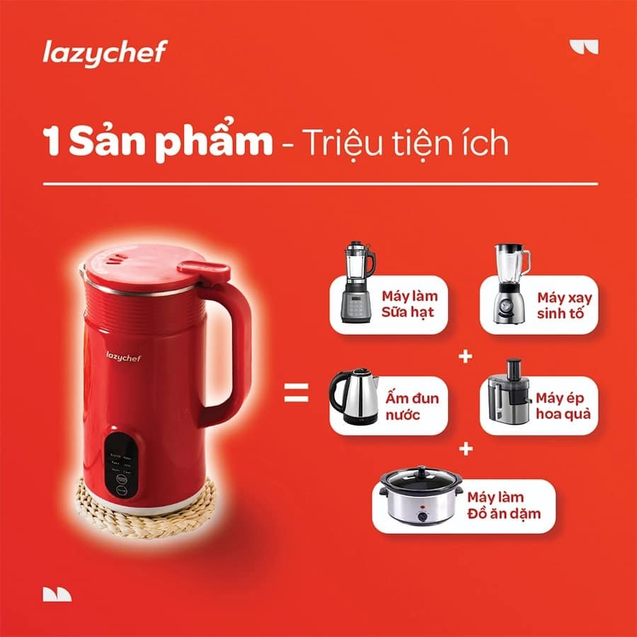 Máy làm sữa hạt, Xay nấu đa năng Lazychef Nắp Inox - Hàng chính hãng QA  MART VIỆT NAM