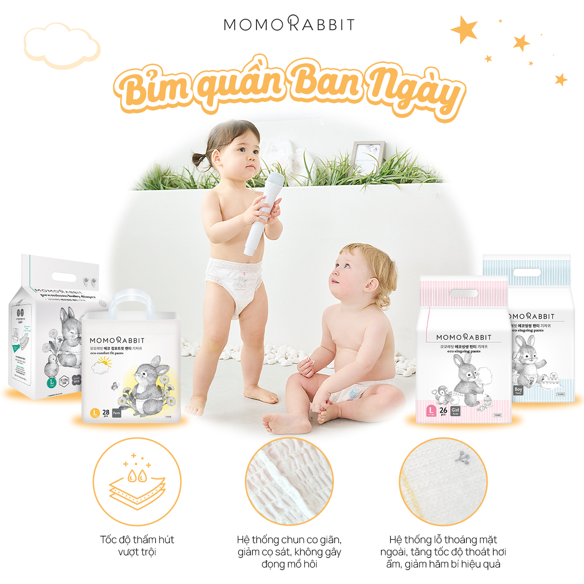 Khi nào nên chuyển từ bỉm dán sang bỉm quần Momo Rabbit cho bé?