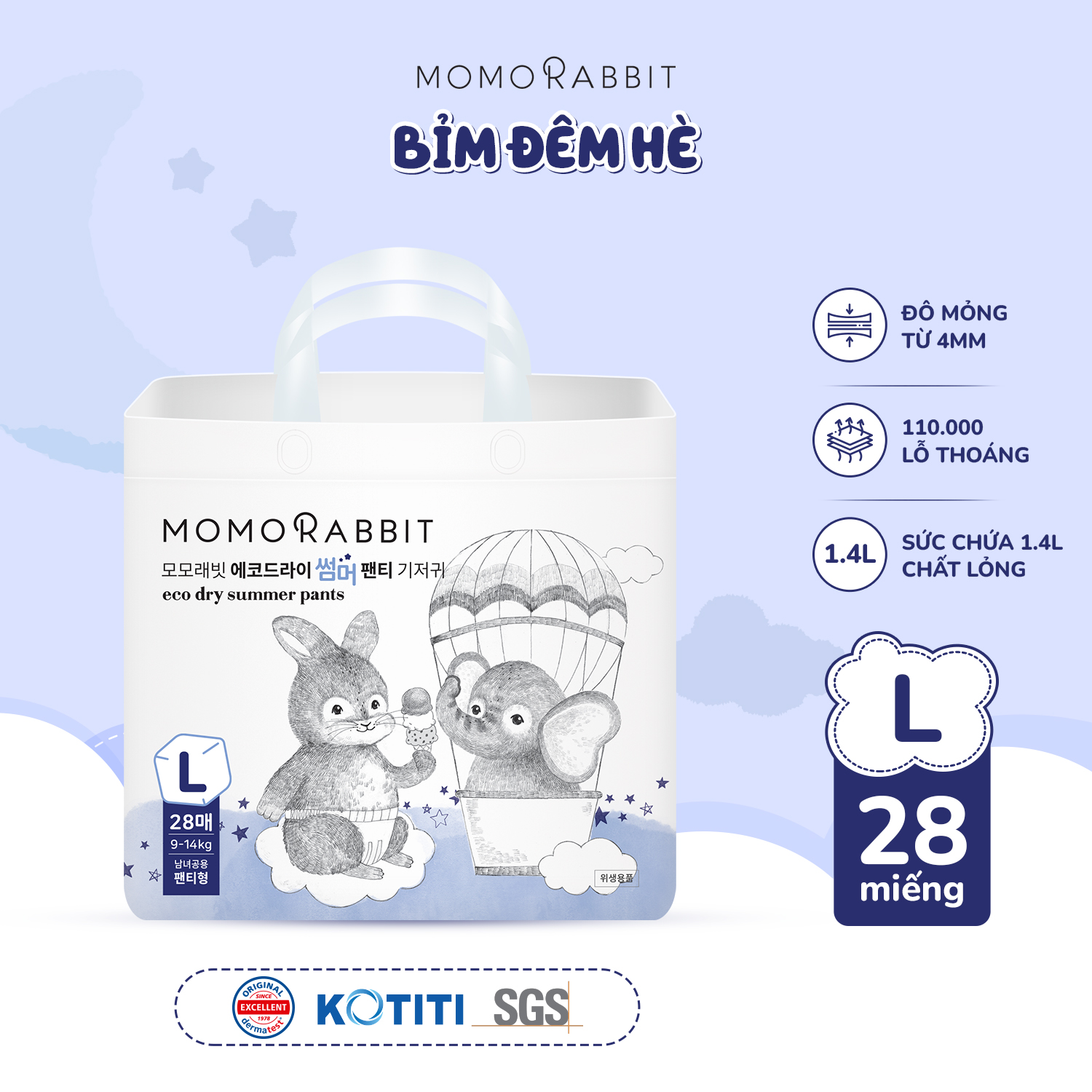 Bỉm quần đêm hè Momo Rabbit - L28 - 9- 14kg