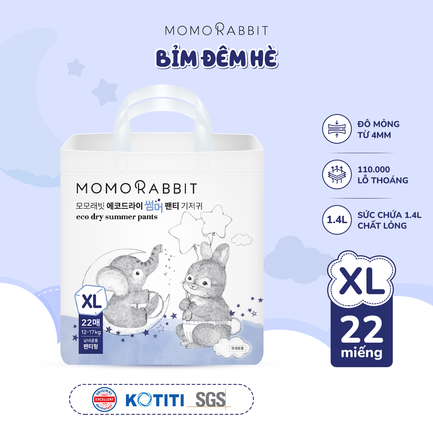 Bỉm quần đêm hè Momo Rabbit - XL22 - 12- 17kg