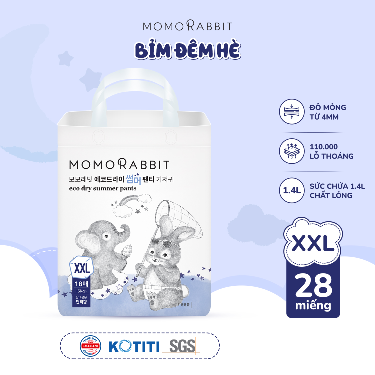 Bỉm quần đêm hè Momo Rabbit - XXL18 - 15kg++
