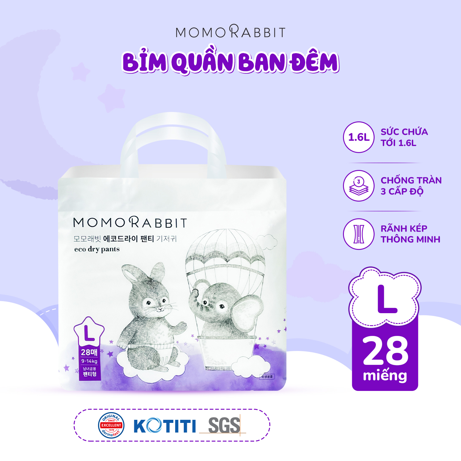 Bỉm quần ban đêm Momo Rabbit - L28 - 9 - 14kg