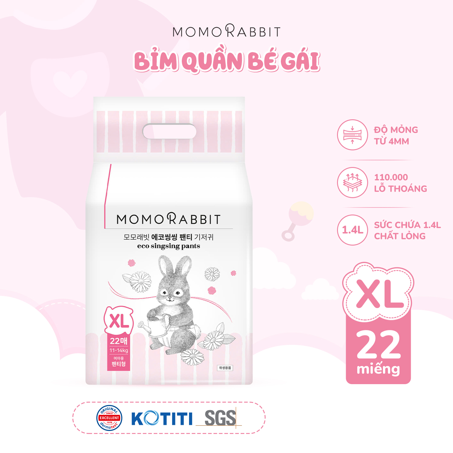 Bỉm quần bé gái Momo Rabbit - size XL22 - 11-14kg