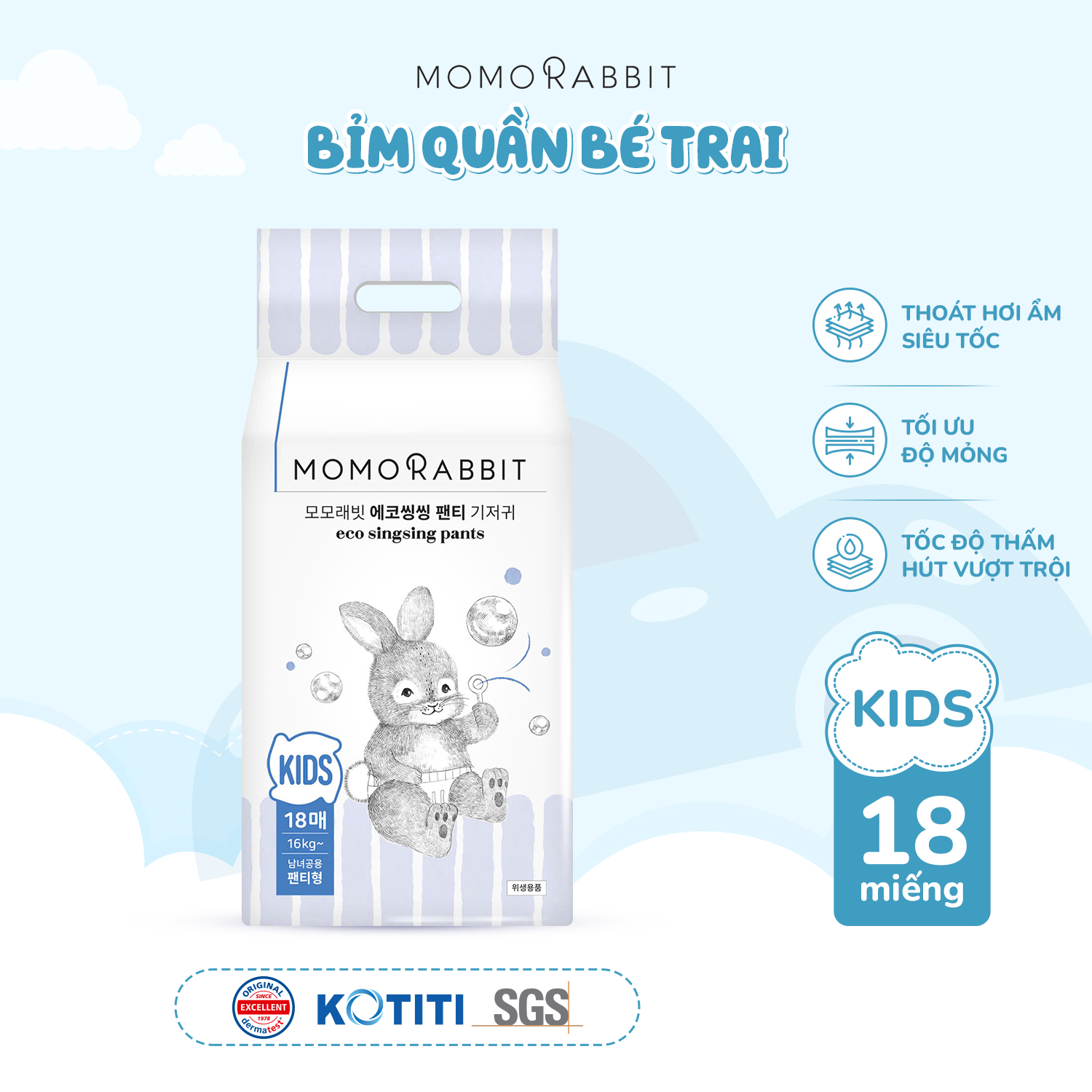 Bỉm quần bé trai/bé gái Momo Rabbit - KIDS18 - 16kg++