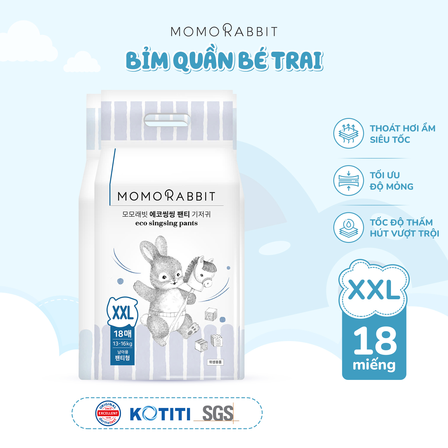 Bỉm quần bé trai Momo Rabbit - XXL18 - 13kg++