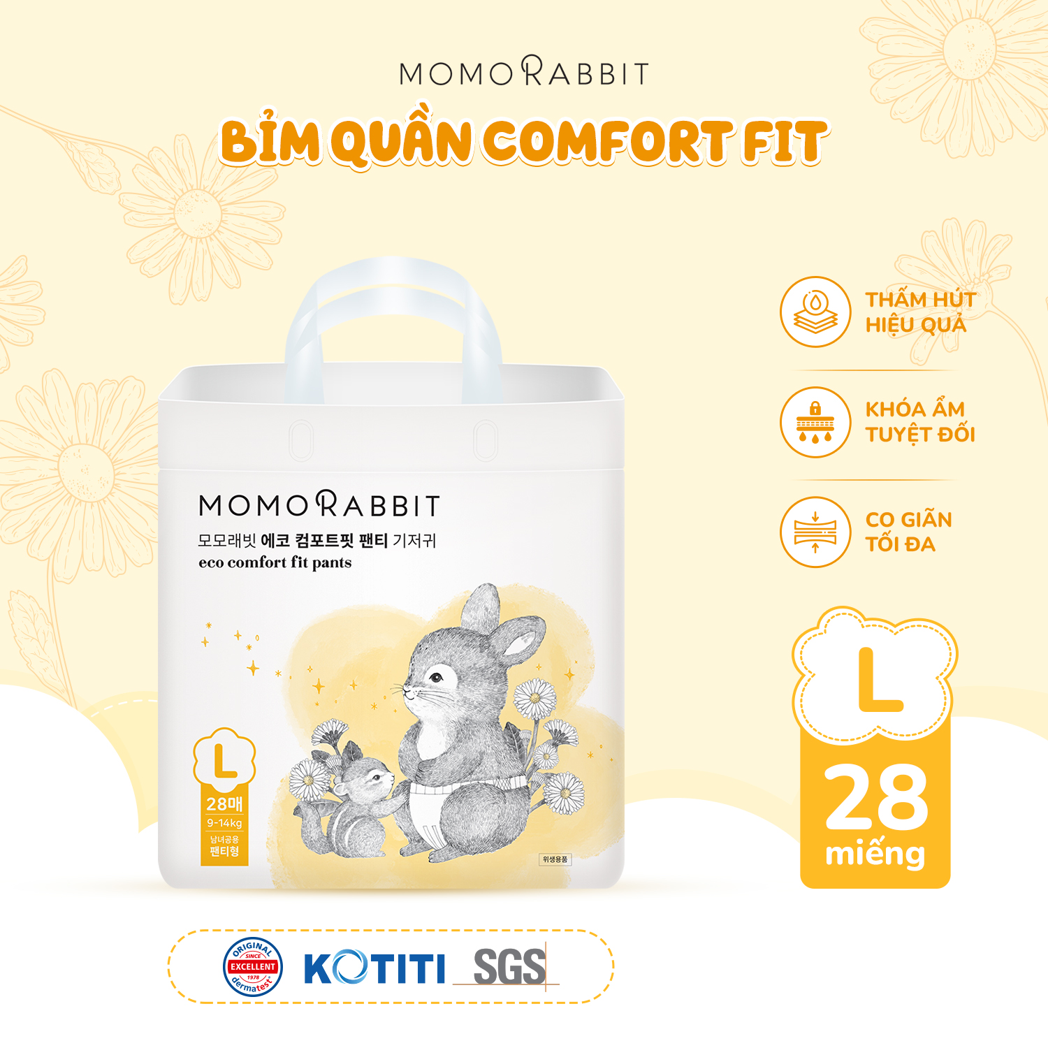 Bỉm quần Comfort Fit Momo Rabbit - L28 - 9 - 14kg