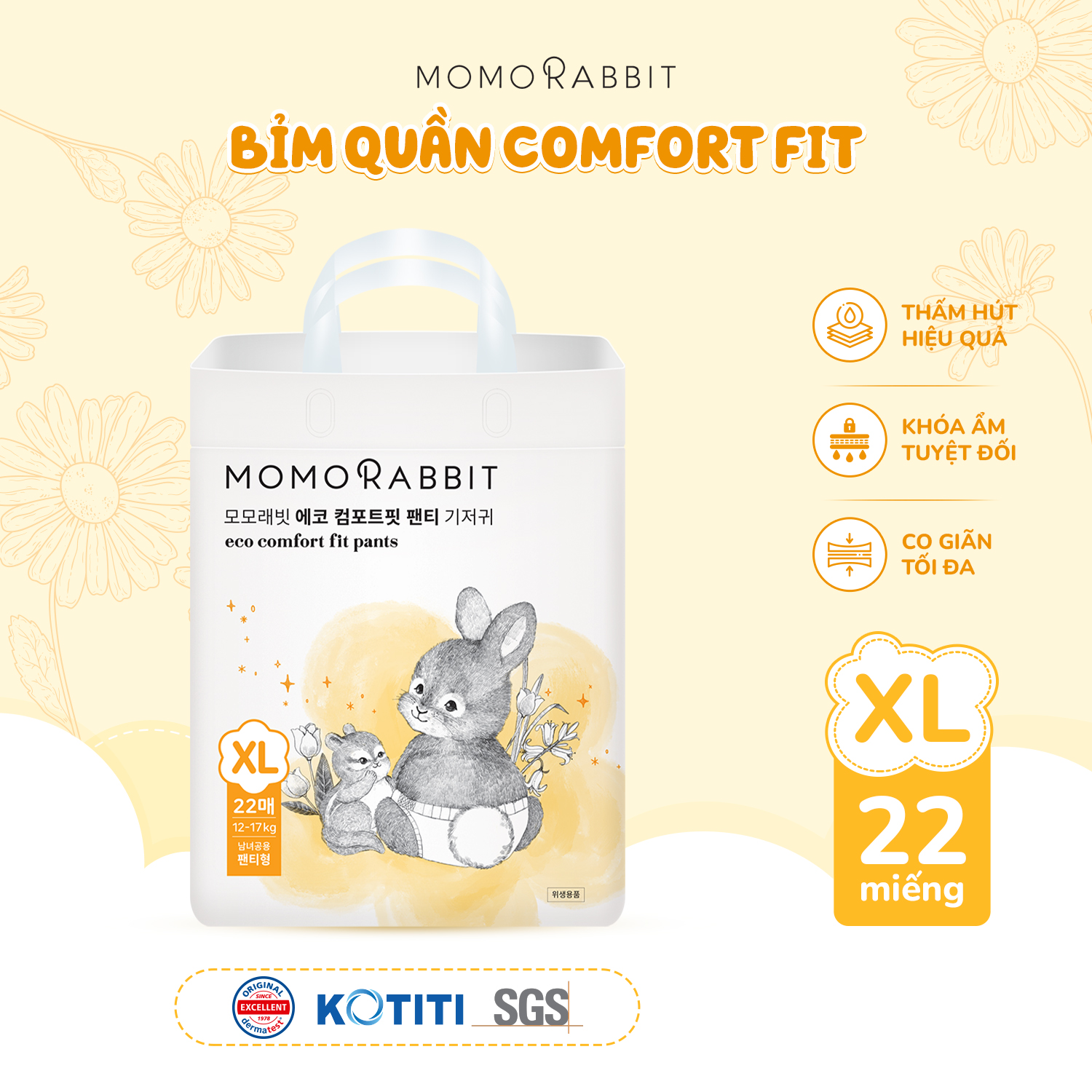 Bỉm quần Comfort Fit Momo Rabbit - XL22 - 12 - 17kg