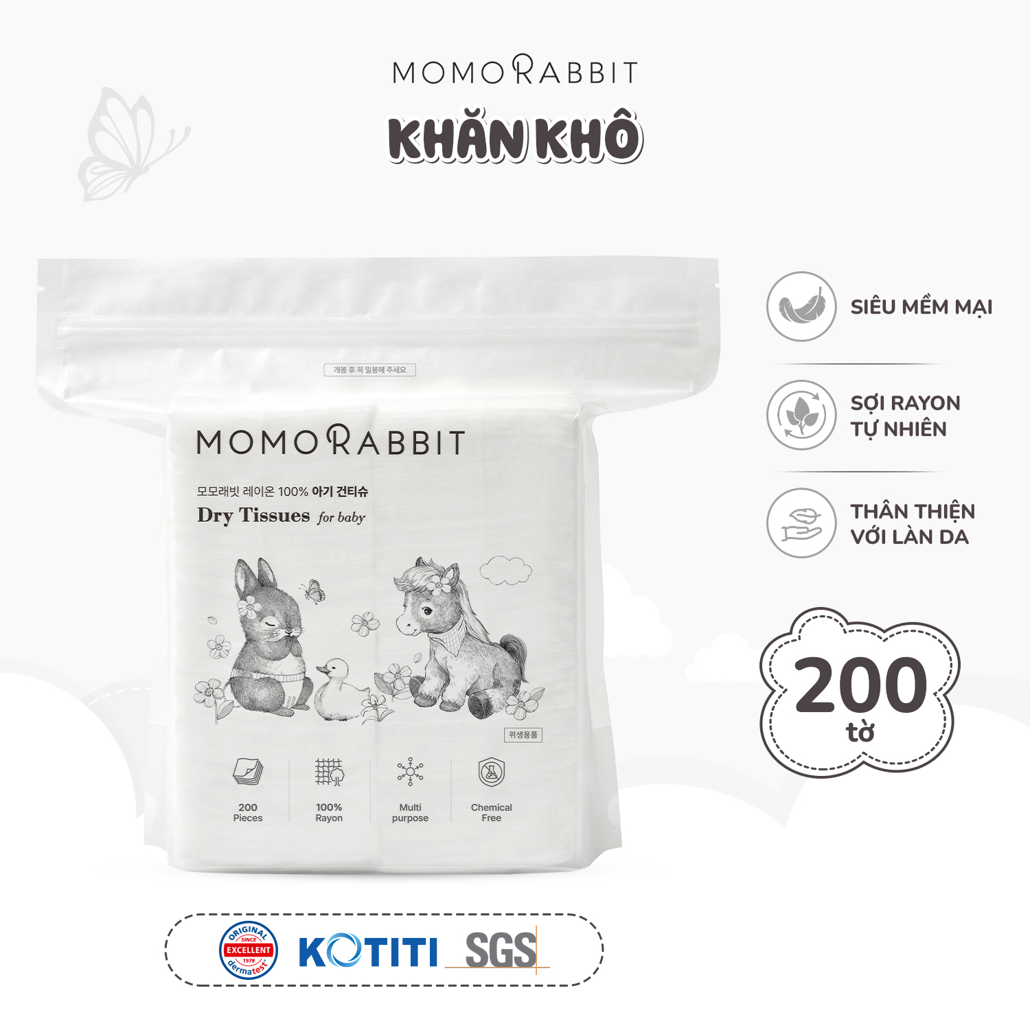 Khăn khô đa năng Momo Rabbit loại 200 tờ