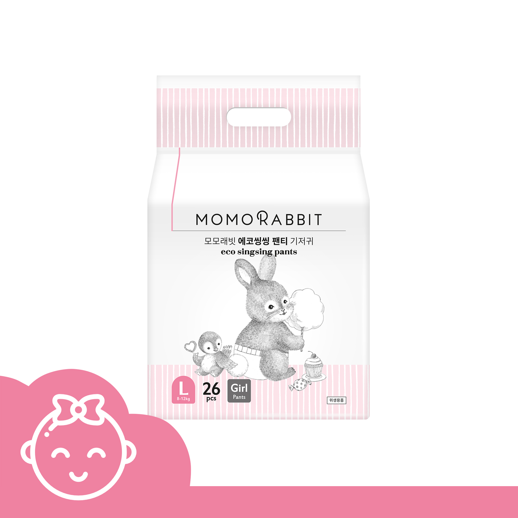 Bỉm quần bé gái Momo Rabbit 2024 - size L26 - 8-12kg