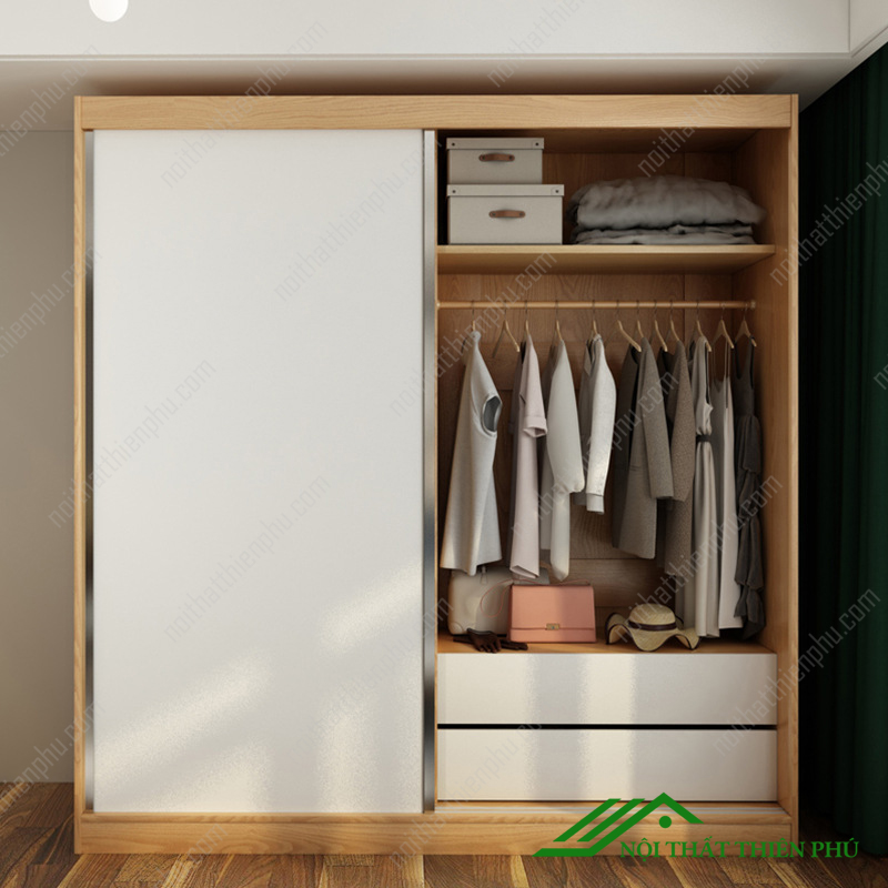Tủ Quần Áo Cánh Lùa 1M6 Hiện Đại Giá Rẻ - Qa 04 Nội Thất Thiên Phú