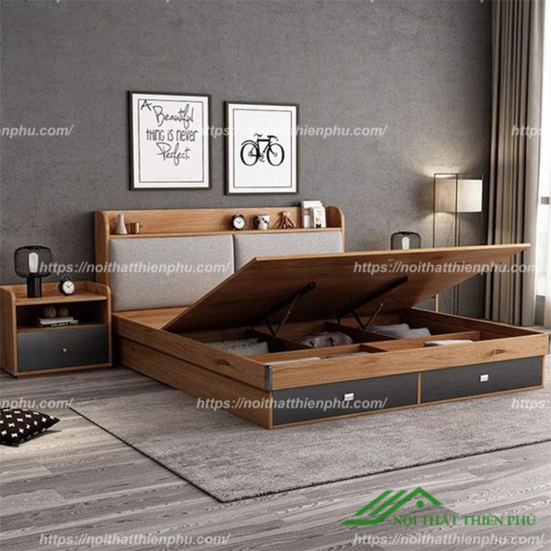 Giường ngủ nhỏ gỗ bọc đệm Bắc Âu - GN 27