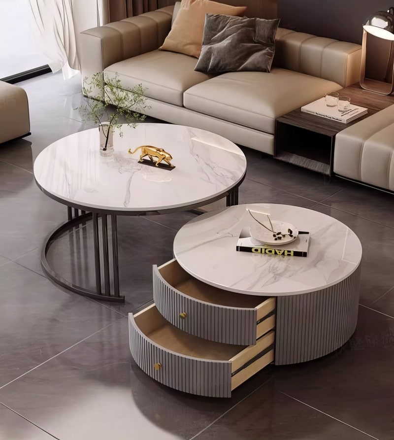 Bàn tròn sofa đôi mặt đá phòng khách - BT 91