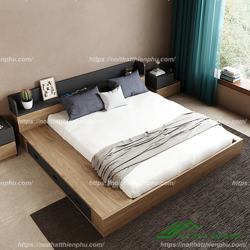 Giường ngủ gỗ hiện đại thiết kế kiểu nhật đẹp - GN 46