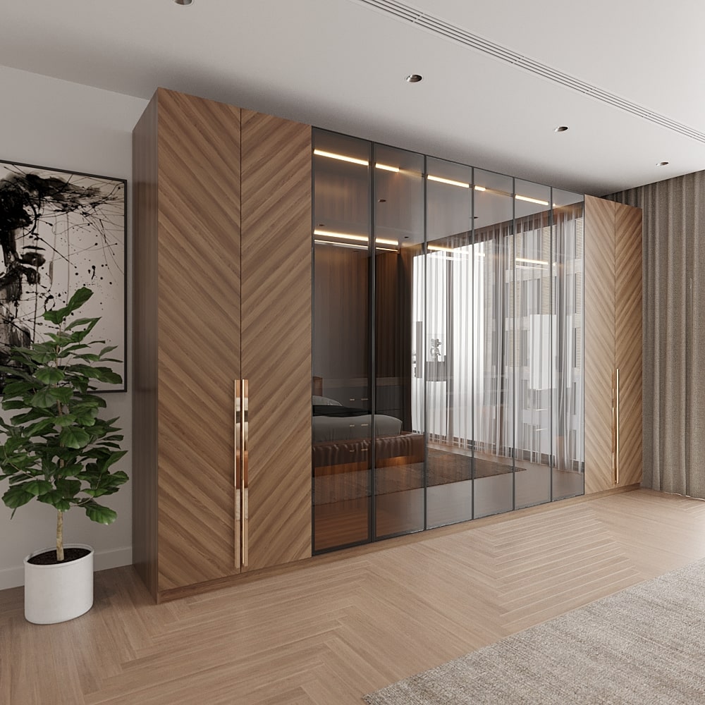 Mẫu tủ quần áo cánh kính đơn giản - TK 14