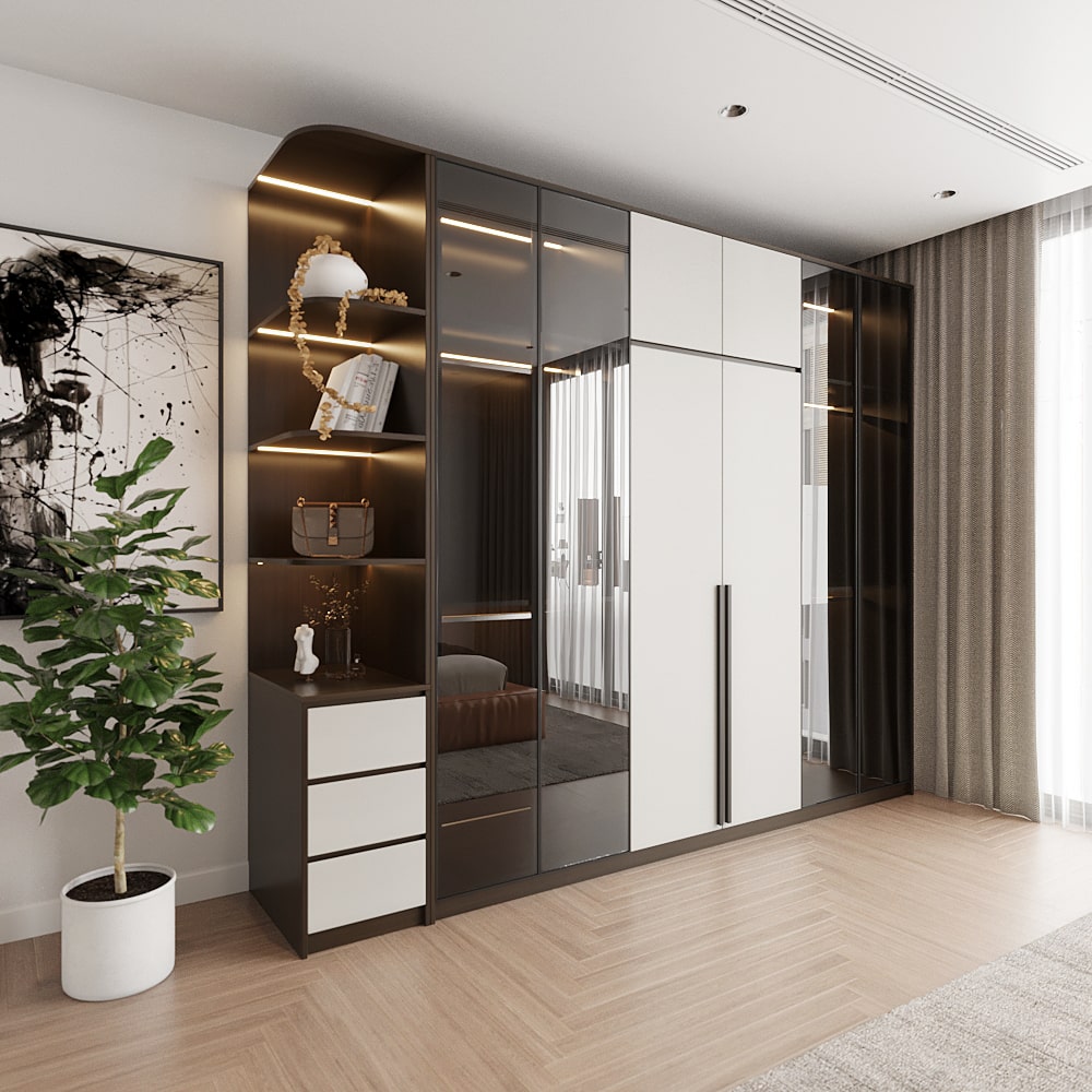 Tủ quần áo cánh kính có đèn led - TK 15