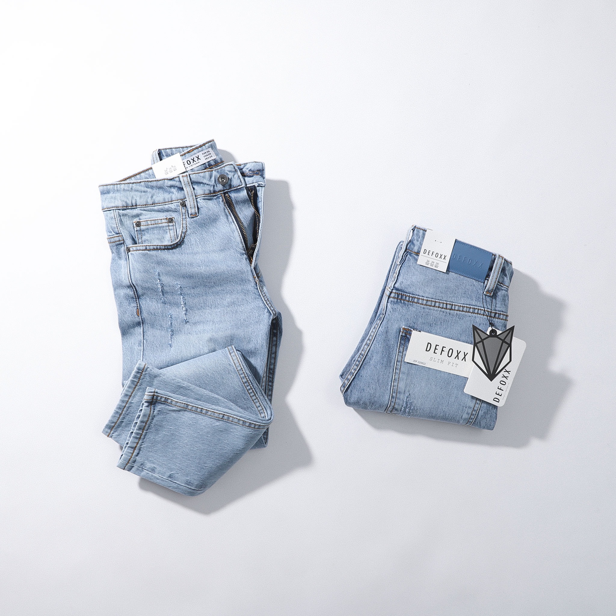 QUẦN JEANS DEFOXX XANH NHẠT RÁCH