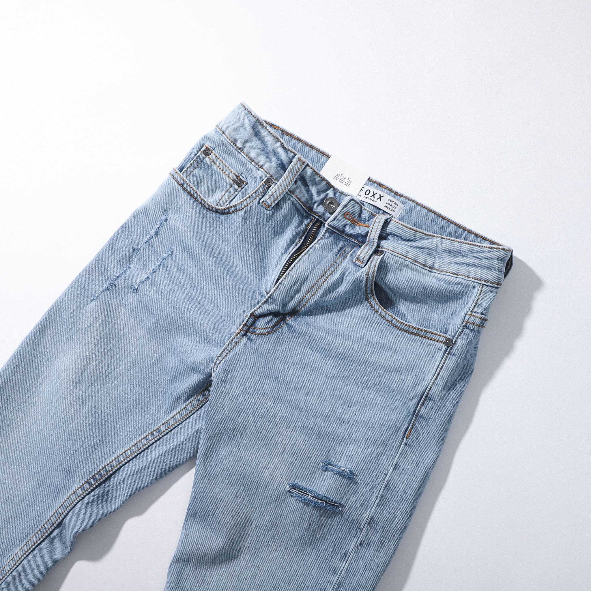 QUẦN JEANS DEFOXX XANH NHẠT RÁCH
