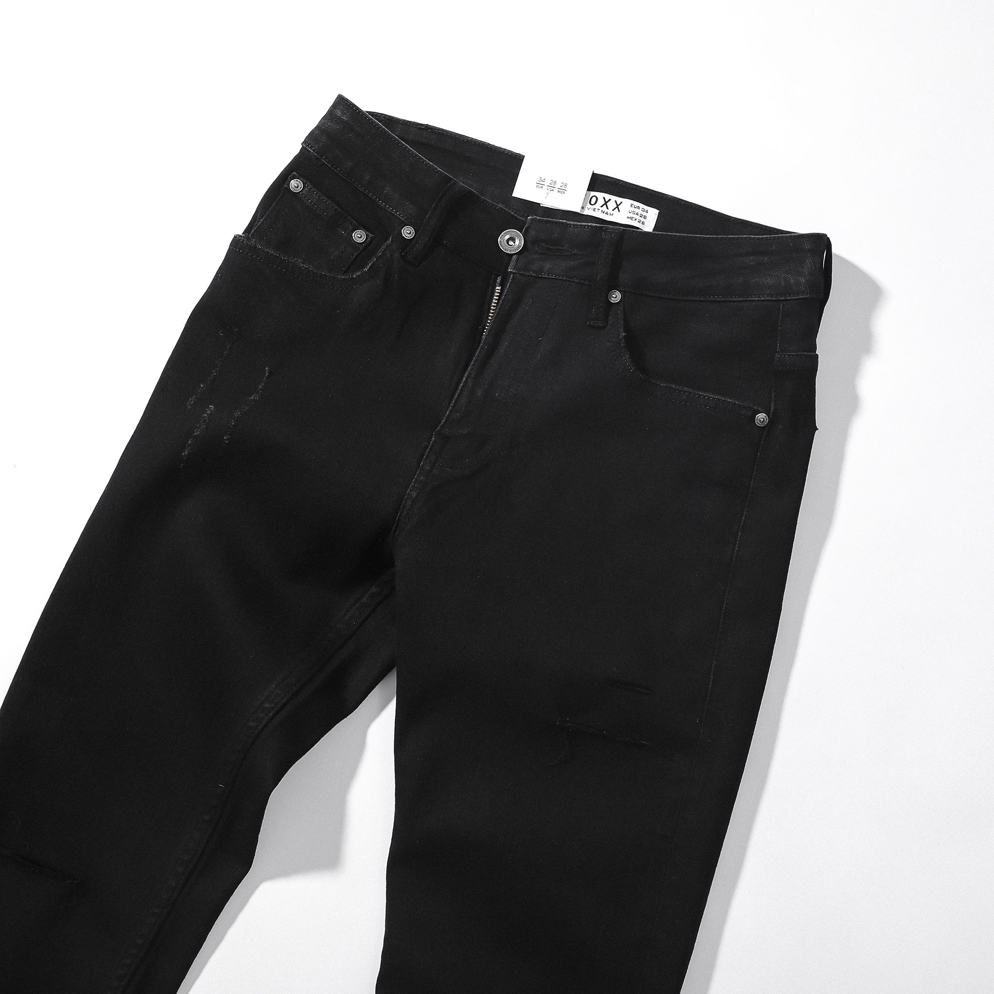 QUẦN JEANS DEFOXX ĐEN WASH CÀO RÁCH