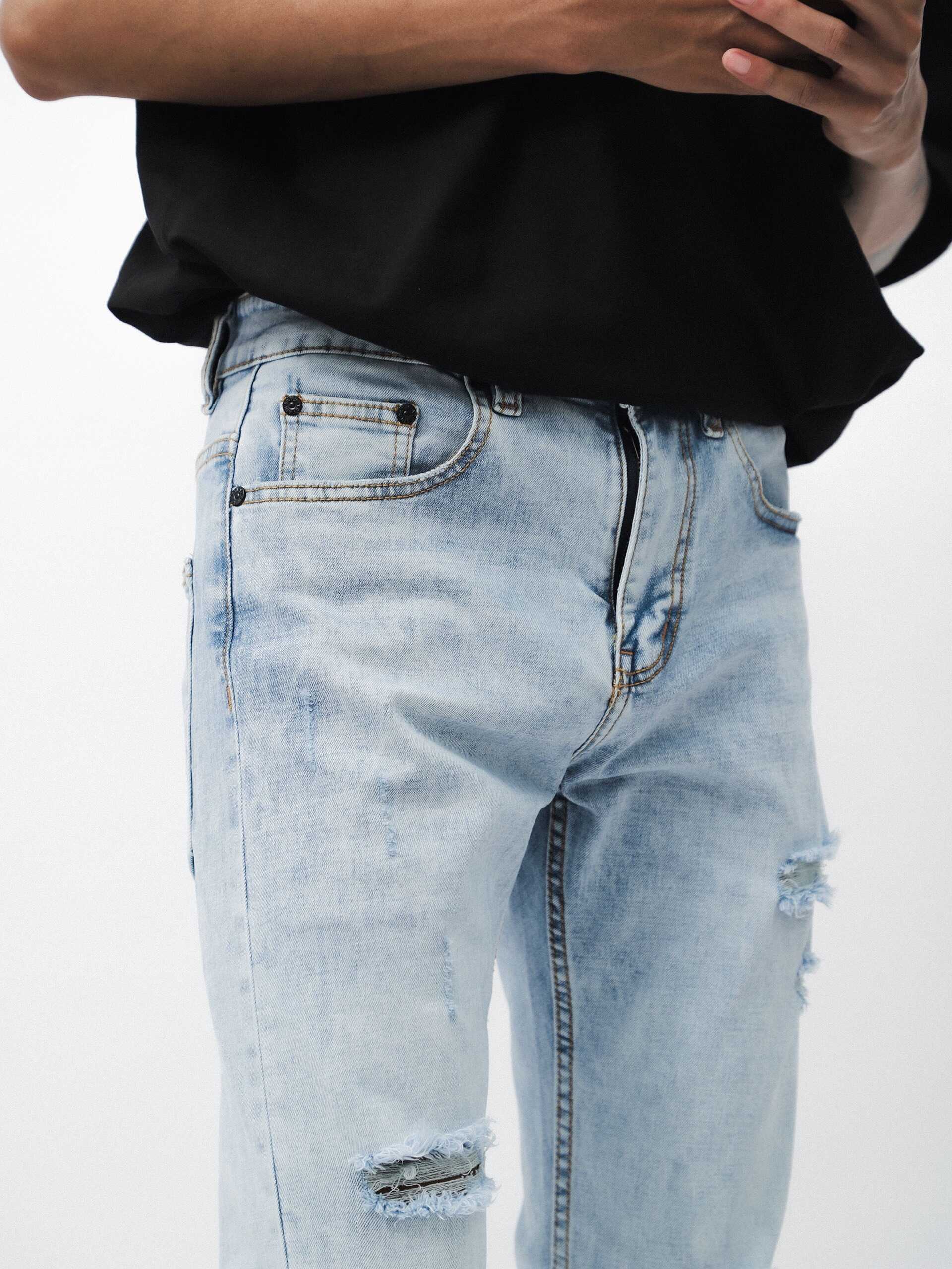 QUẦN JEANS ARMANI XANH NHẠT RÁCH WASH