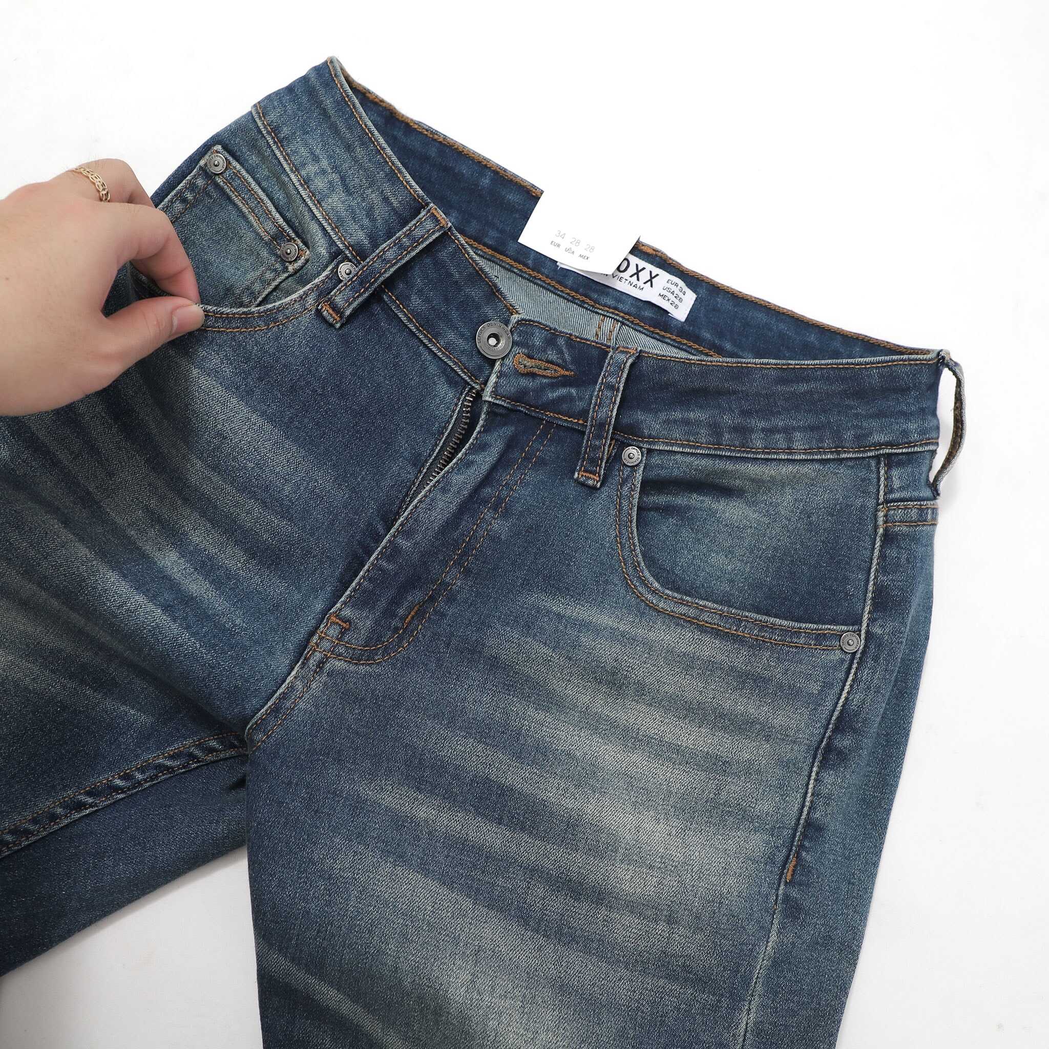 QUẦN JEANS XANH ĐẬM DƠ WASH
