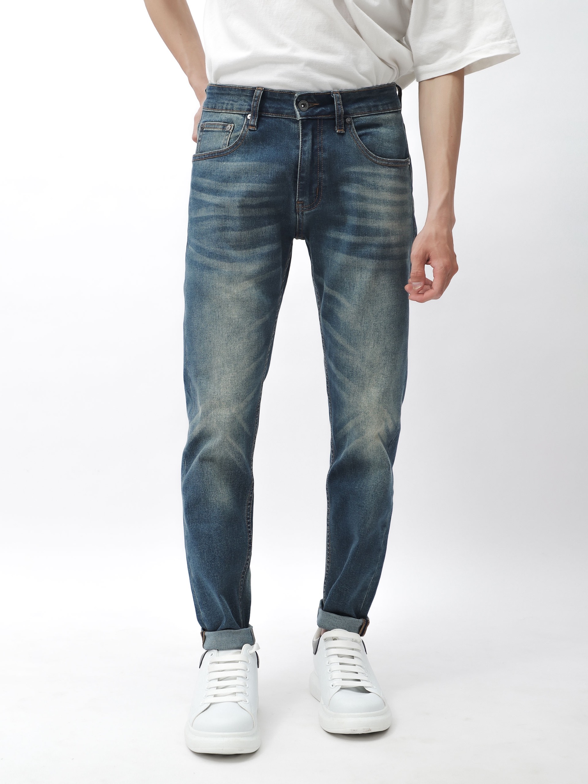 QUẦN JEANS XANH ĐẬM DƠ WASH