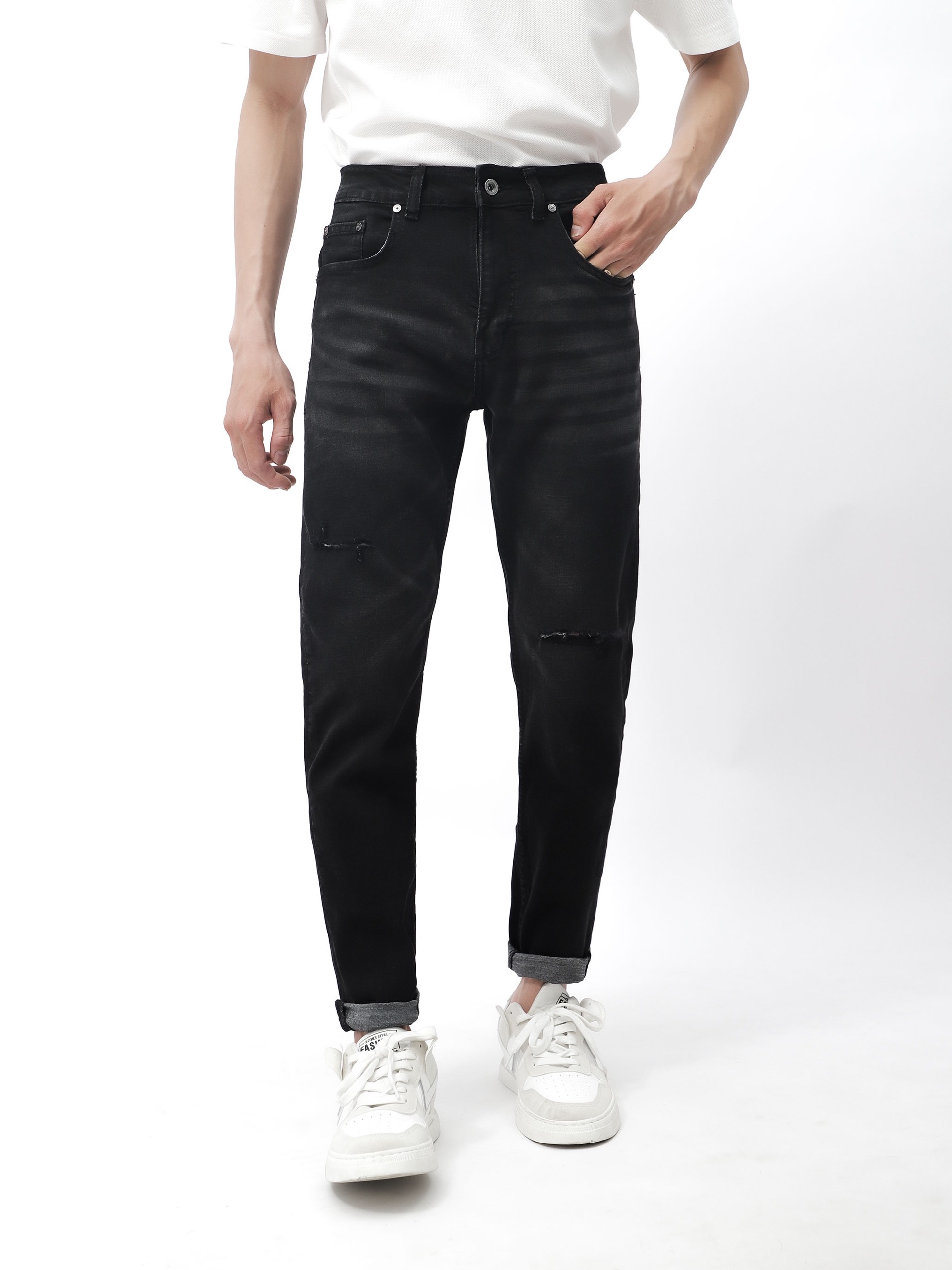 QUẦN JEANS DEFOXX XÁM ĐEN RÁCH