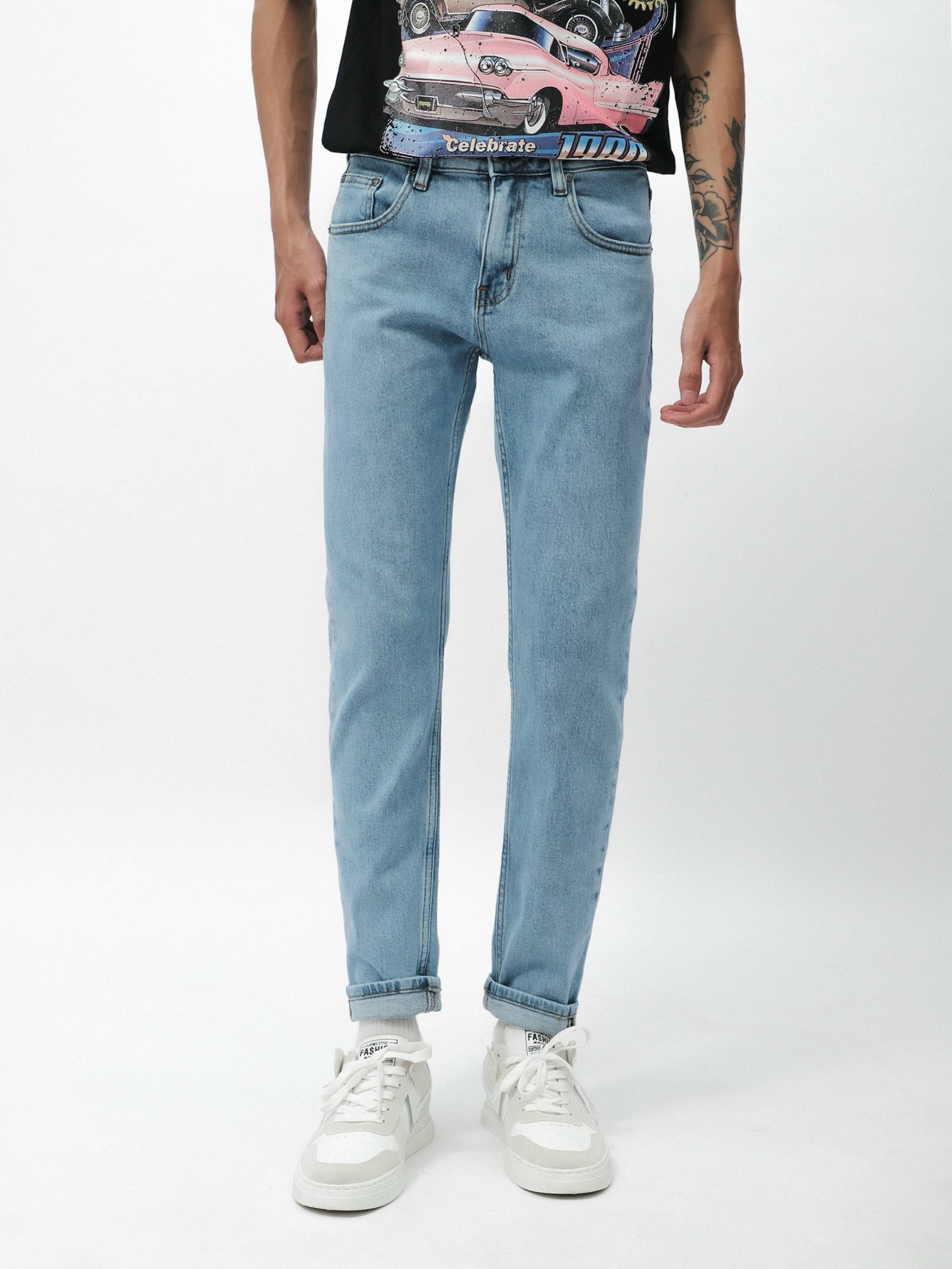 QUẦN JEANS DEFOXX XANH TRƠN