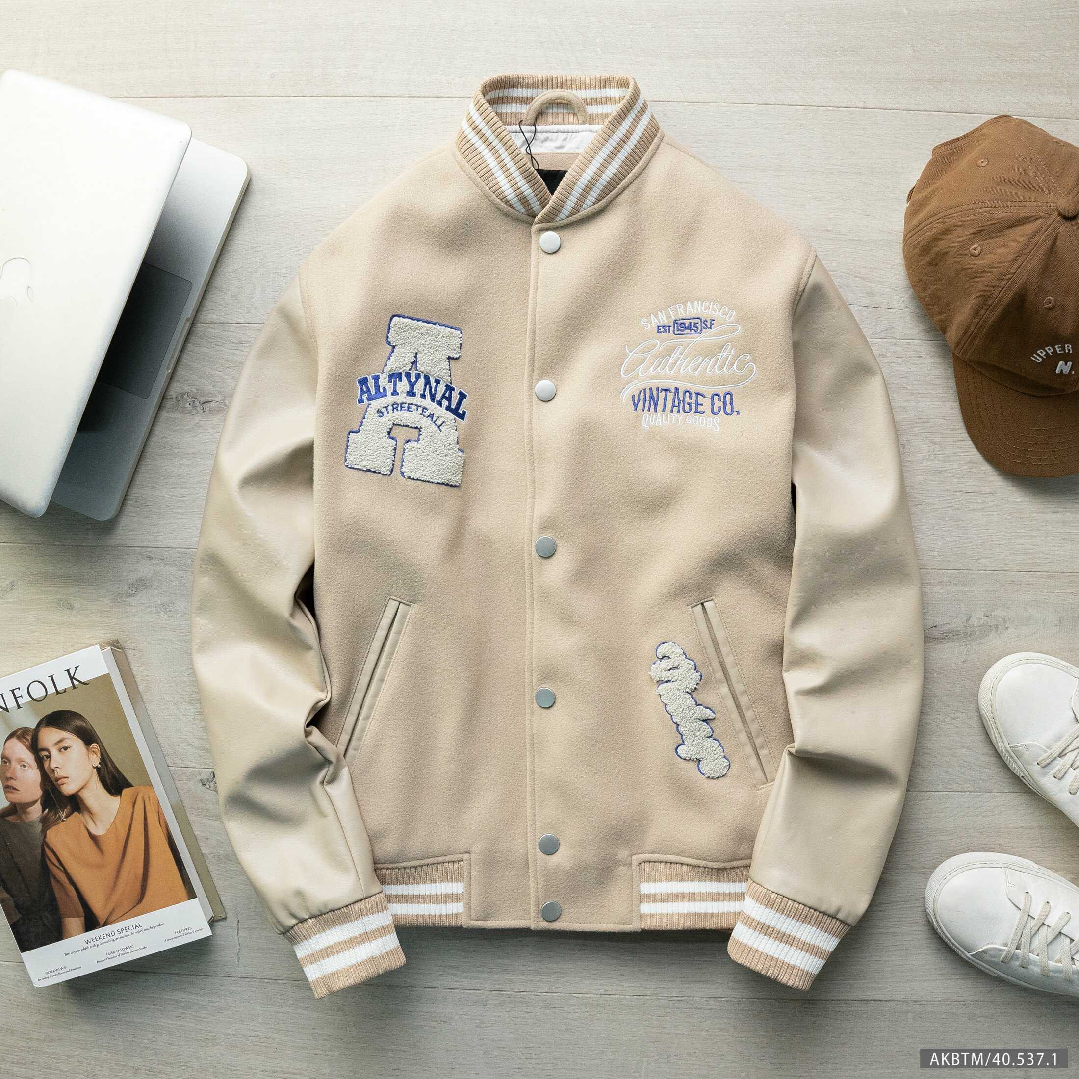 ÁO KHOÁC BOMBER VARSITY BTM TAY DA